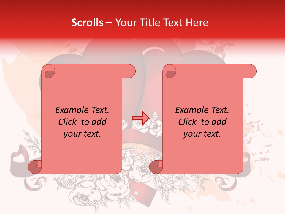 Two Hearts With A Ribbon And Flowers On A White Background PowerPoint Template