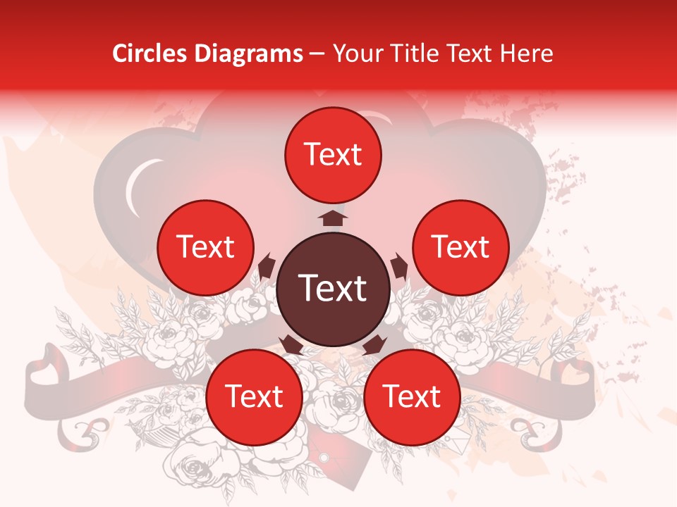 Two Hearts With A Ribbon And Flowers On A White Background PowerPoint Template