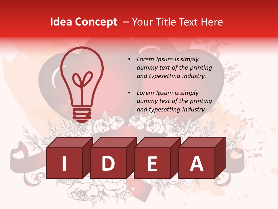 Two Hearts With A Ribbon And Flowers On A White Background PowerPoint Template