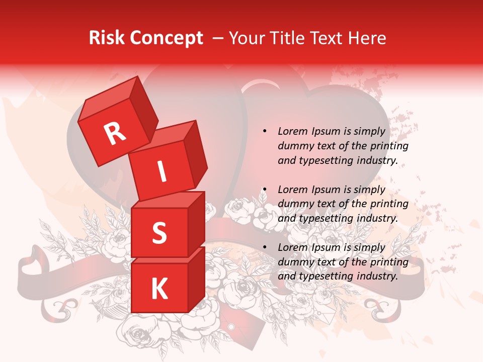 Two Hearts With A Ribbon And Flowers On A White Background PowerPoint Template