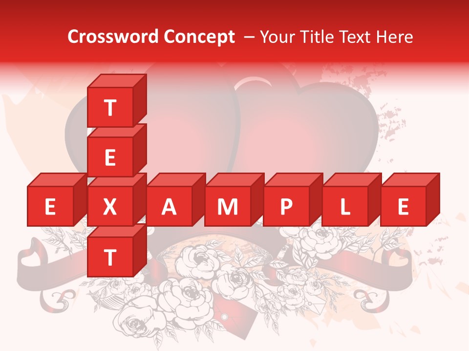 Two Hearts With A Ribbon And Flowers On A White Background PowerPoint Template