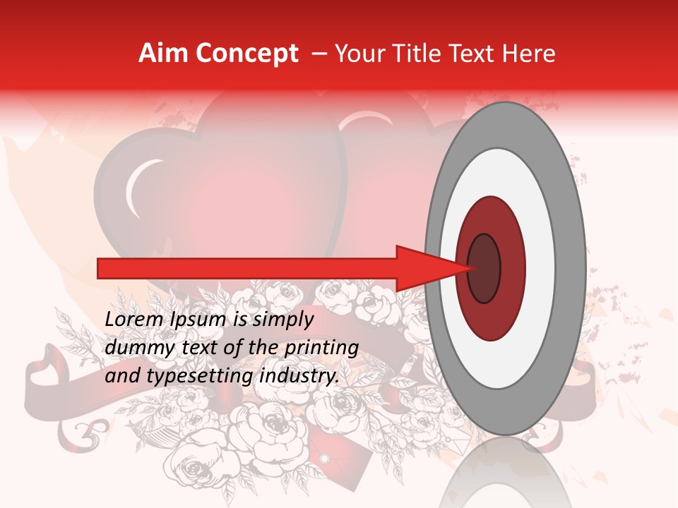 Two Hearts With A Ribbon And Flowers On A White Background PowerPoint Template