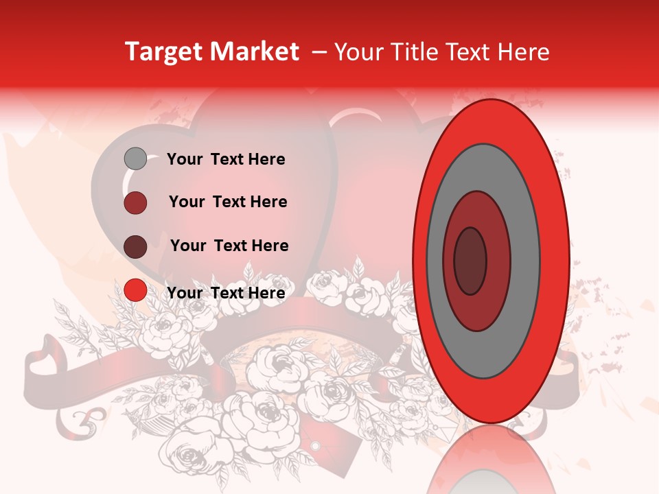 Two Hearts With A Ribbon And Flowers On A White Background PowerPoint Template