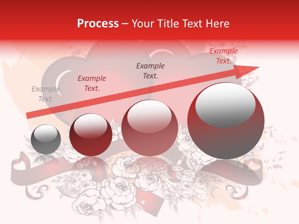 Two Hearts With A Ribbon And Flowers On A White Background PowerPoint Template