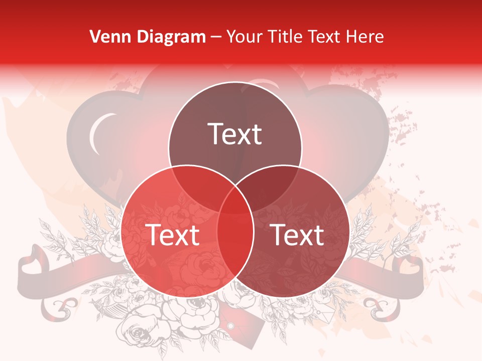 Two Hearts With A Ribbon And Flowers On A White Background PowerPoint Template