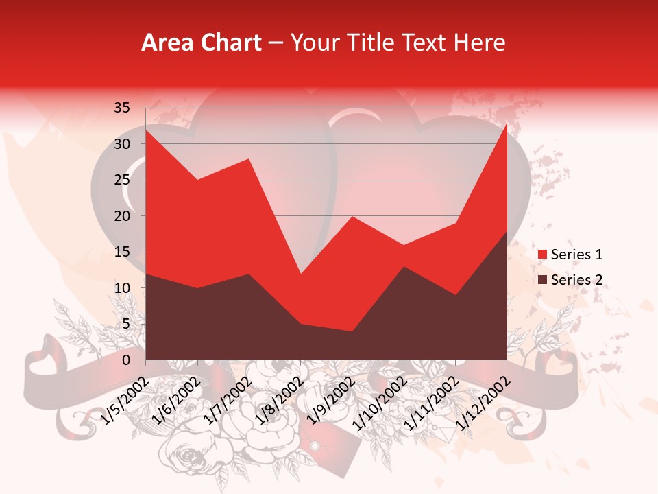 Two Hearts With A Ribbon And Flowers On A White Background PowerPoint Template