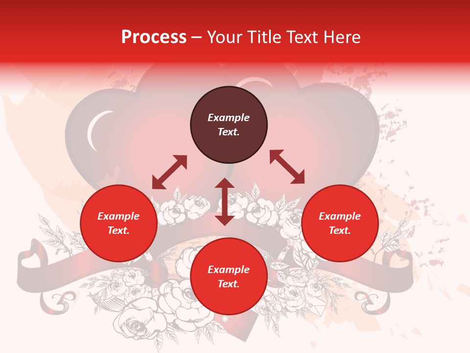 Two Hearts With A Ribbon And Flowers On A White Background PowerPoint Template