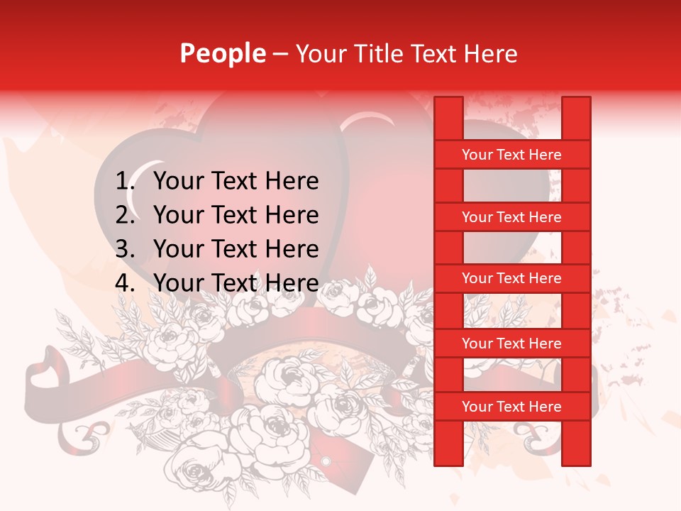 Two Hearts With A Ribbon And Flowers On A White Background PowerPoint Template