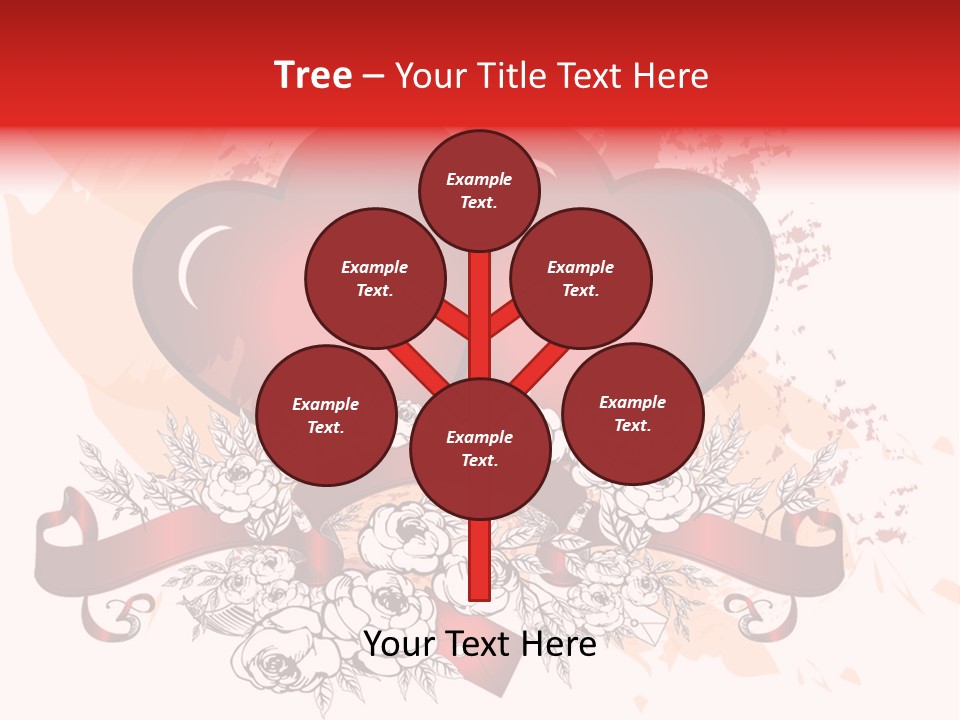 Two Hearts With A Ribbon And Flowers On A White Background PowerPoint Template