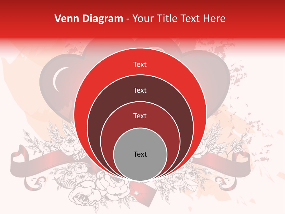 Two Hearts With A Ribbon And Flowers On A White Background PowerPoint Template