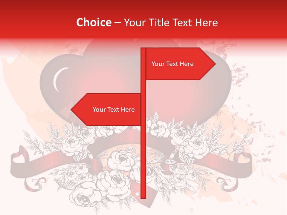 Two Hearts With A Ribbon And Flowers On A White Background PowerPoint Template