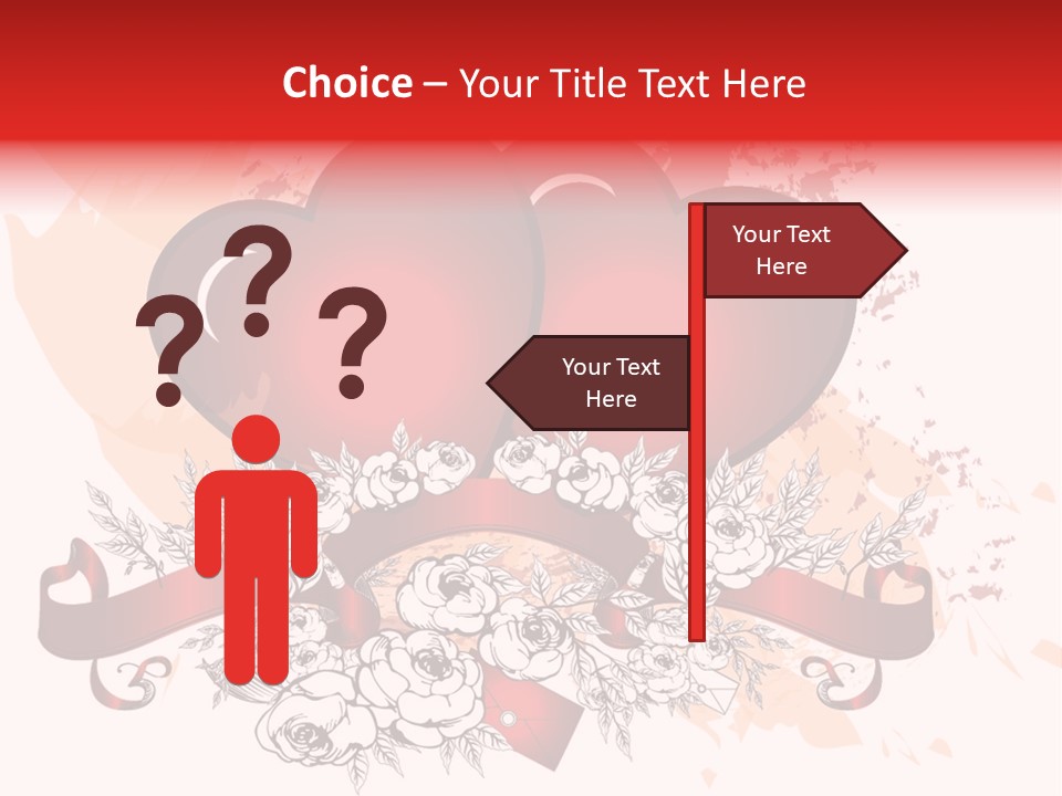 Two Hearts With A Ribbon And Flowers On A White Background PowerPoint Template