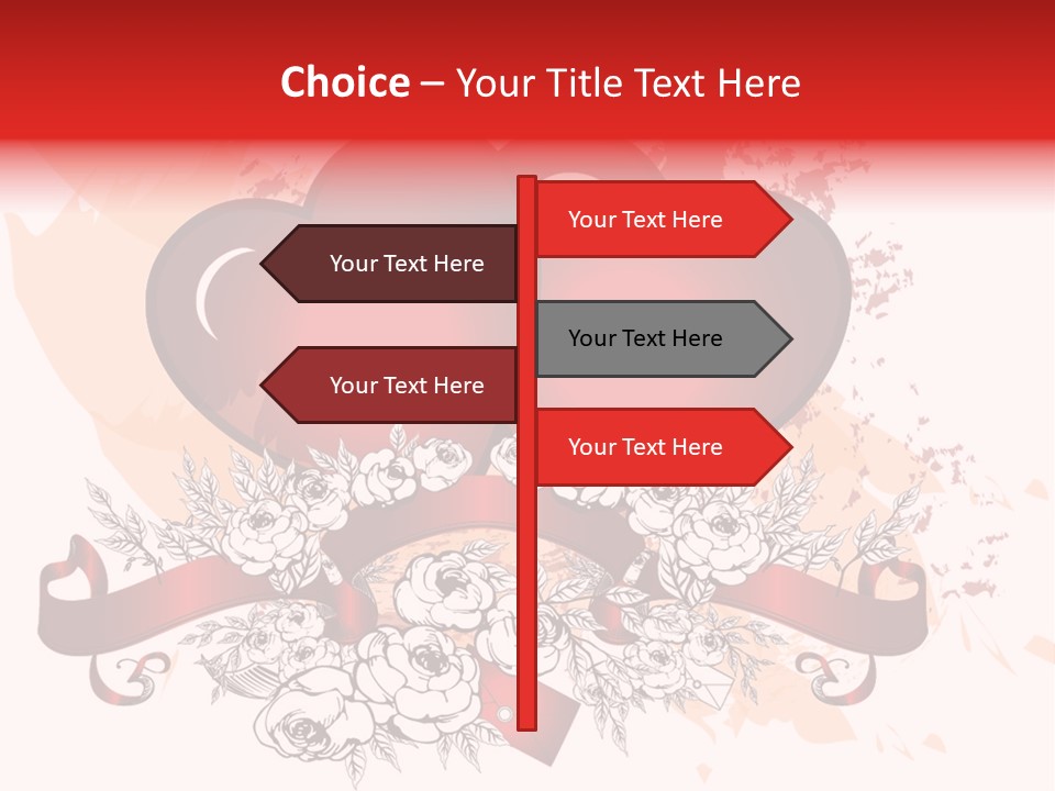 Two Hearts With A Ribbon And Flowers On A White Background PowerPoint Template