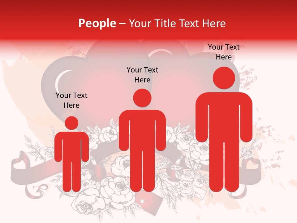 Two Hearts With A Ribbon And Flowers On A White Background PowerPoint Template