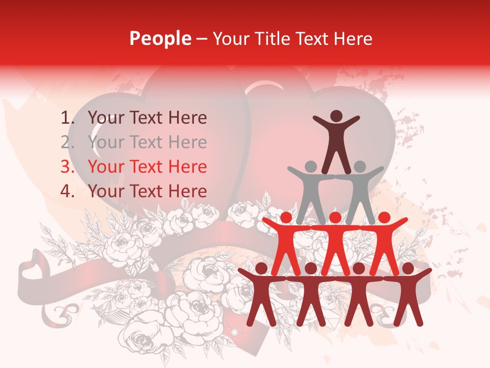 Two Hearts With A Ribbon And Flowers On A White Background PowerPoint Template