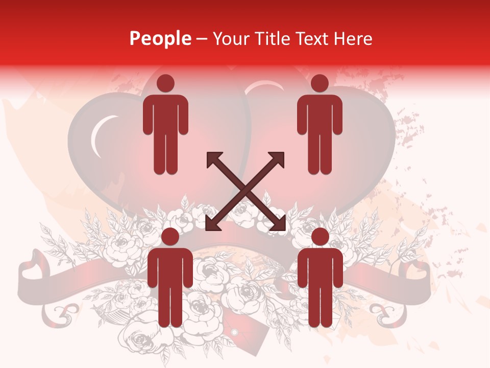 Two Hearts With A Ribbon And Flowers On A White Background PowerPoint Template