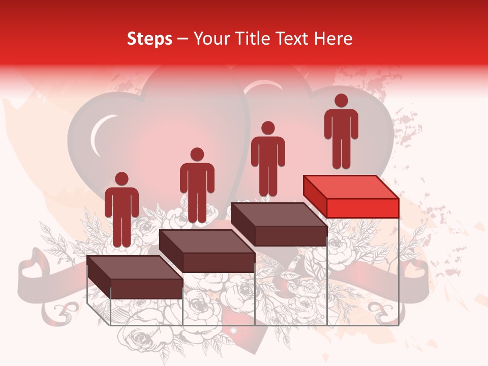 Two Hearts With A Ribbon And Flowers On A White Background PowerPoint Template