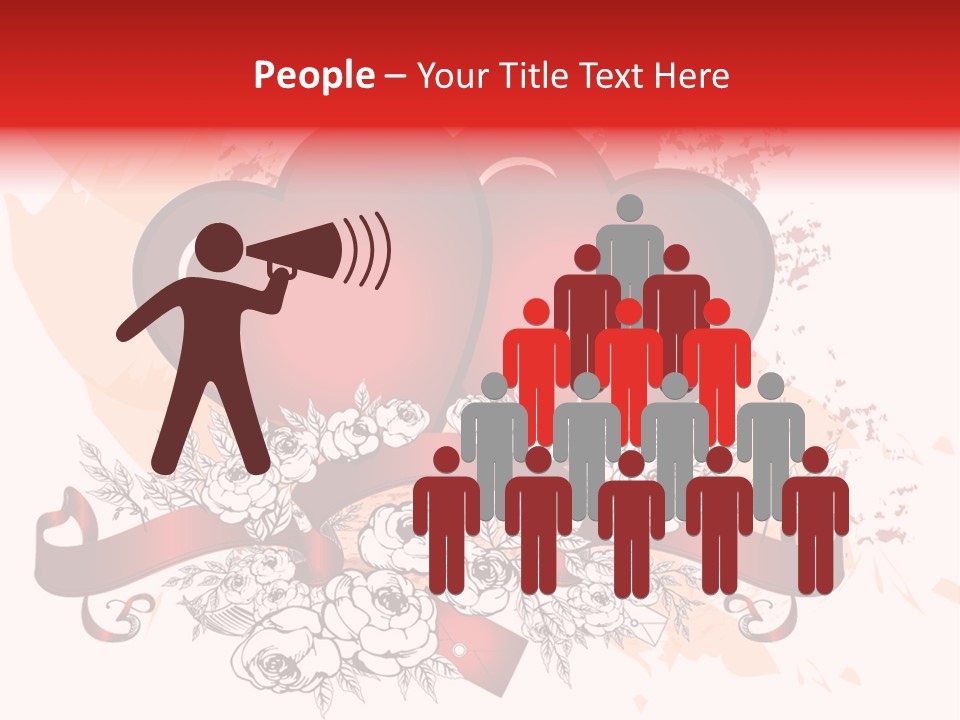 Two Hearts With A Ribbon And Flowers On A White Background PowerPoint Template