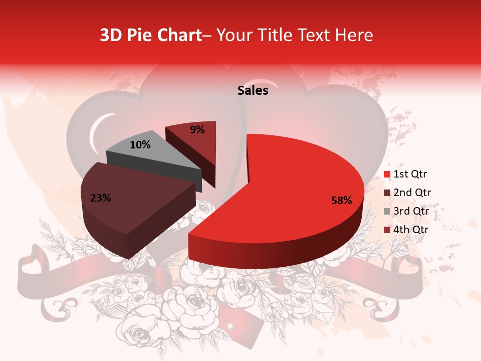 Two Hearts With A Ribbon And Flowers On A White Background PowerPoint Template
