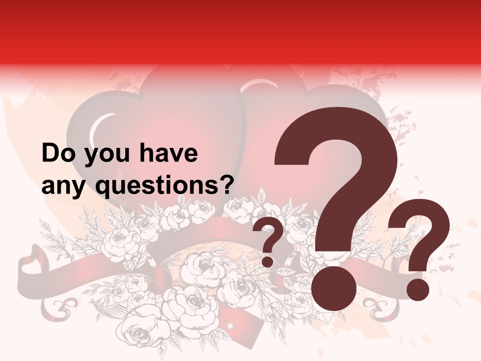 Two Hearts With A Ribbon And Flowers On A White Background PowerPoint Template