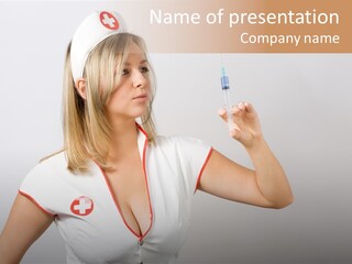 A Woman In A Nurse Outfit Is Holding A Syringe PowerPoint Template