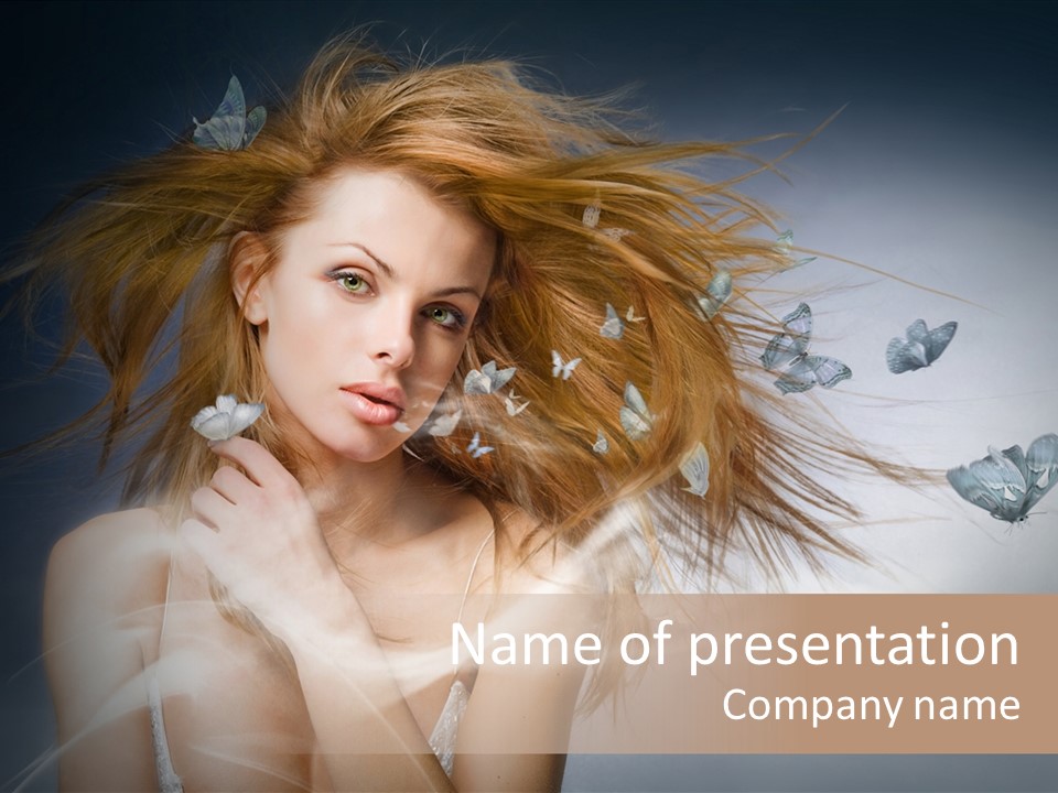 A Beautiful Woman With Butterflies Flying Around Her PowerPoint Template