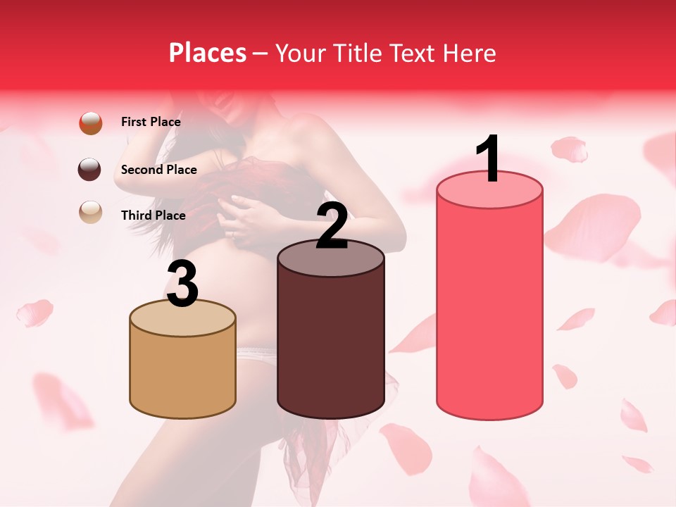 A Pregnant Woman In A Red Dress With Petals Around Her PowerPoint Template