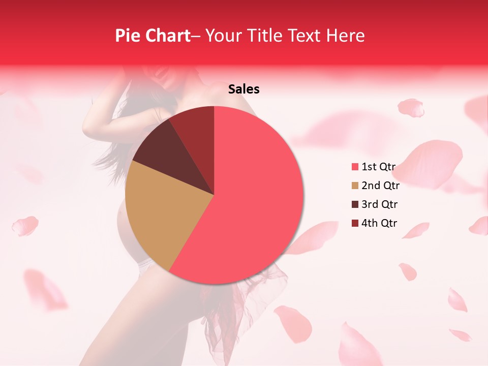 A Pregnant Woman In A Red Dress With Petals Around Her PowerPoint Template