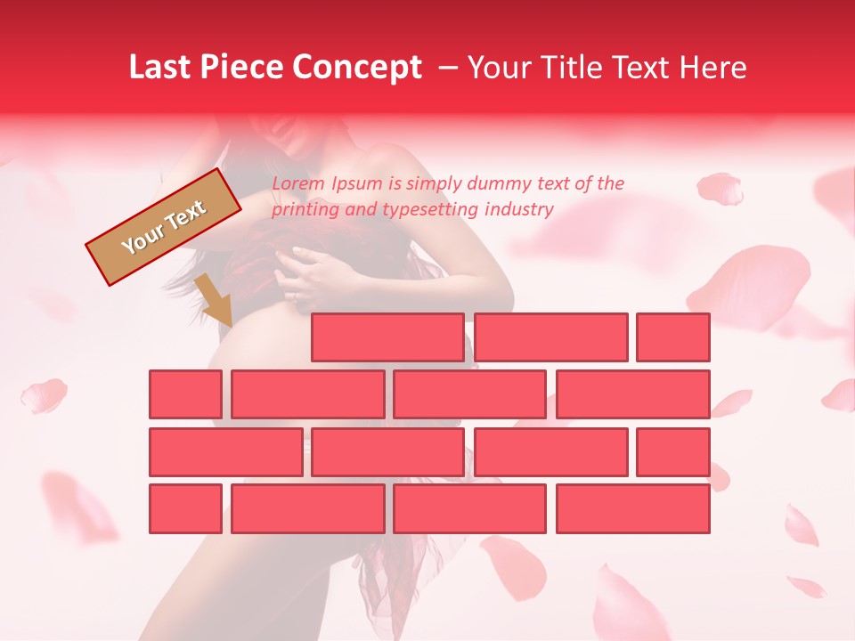 A Pregnant Woman In A Red Dress With Petals Around Her PowerPoint Template