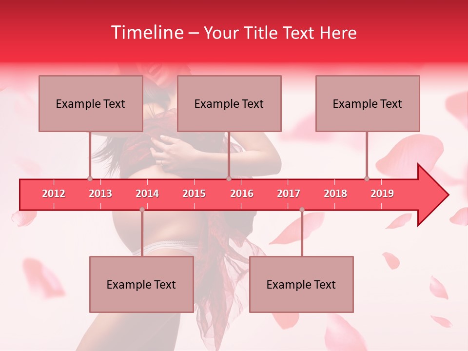 A Pregnant Woman In A Red Dress With Petals Around Her PowerPoint Template