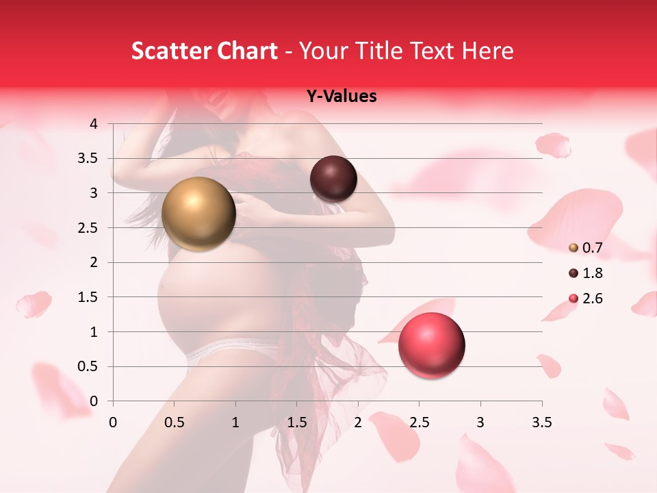 A Pregnant Woman In A Red Dress With Petals Around Her PowerPoint Template