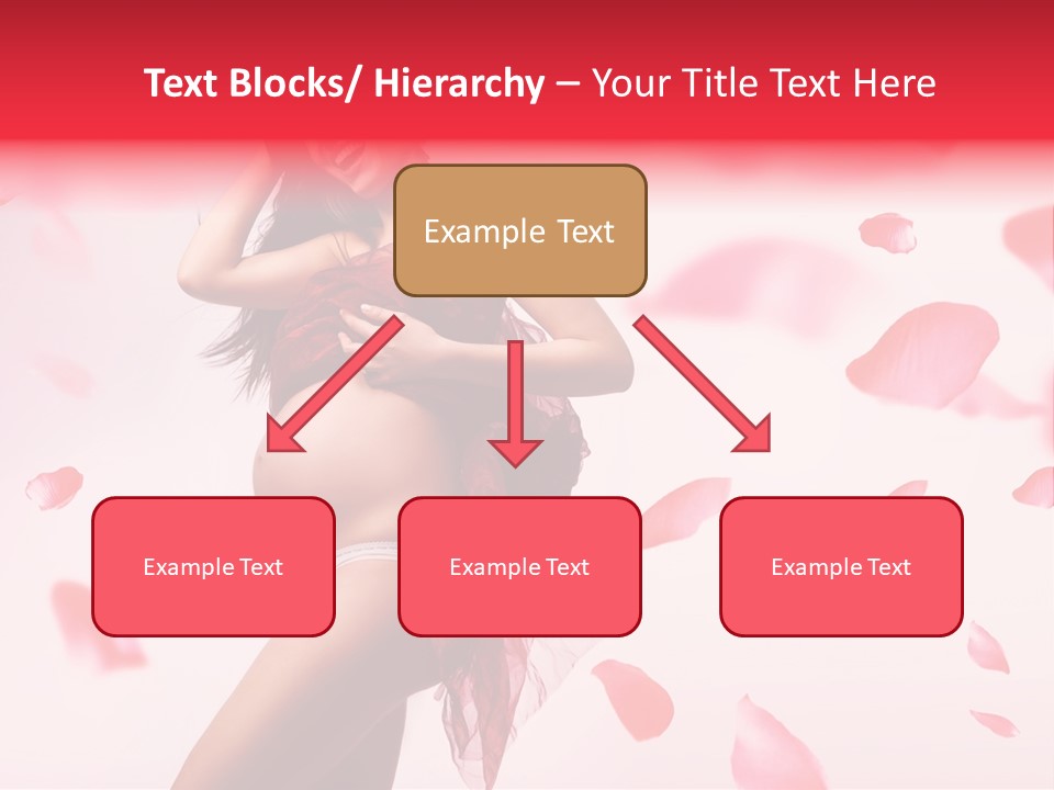 A Pregnant Woman In A Red Dress With Petals Around Her PowerPoint Template