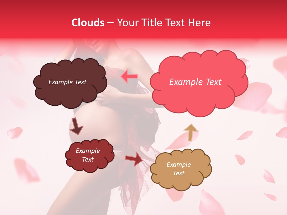 A Pregnant Woman In A Red Dress With Petals Around Her PowerPoint Template