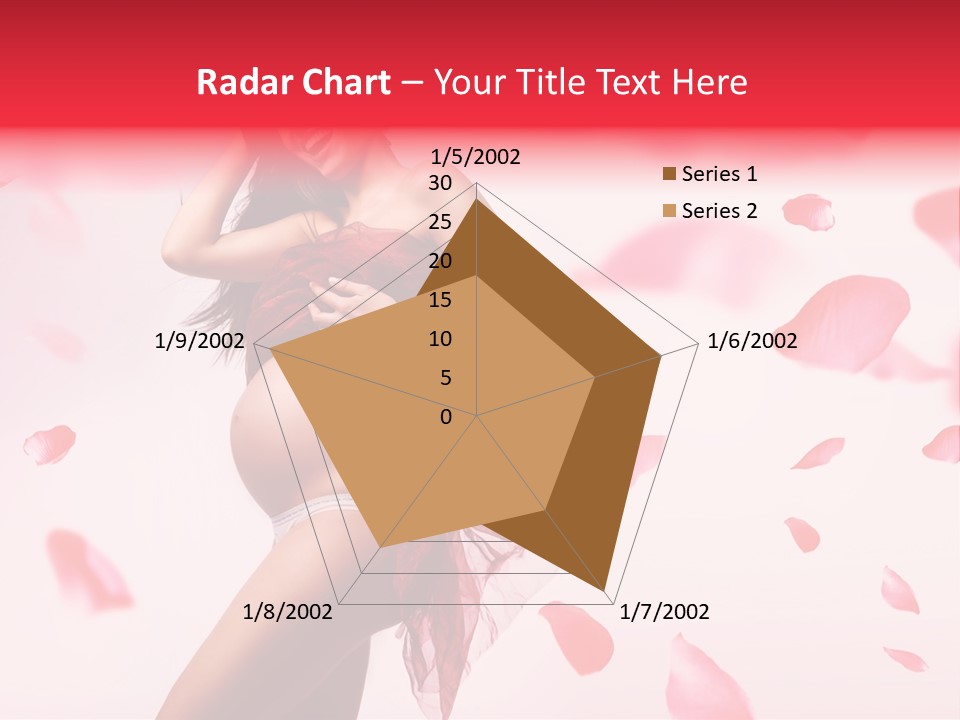 A Pregnant Woman In A Red Dress With Petals Around Her PowerPoint Template