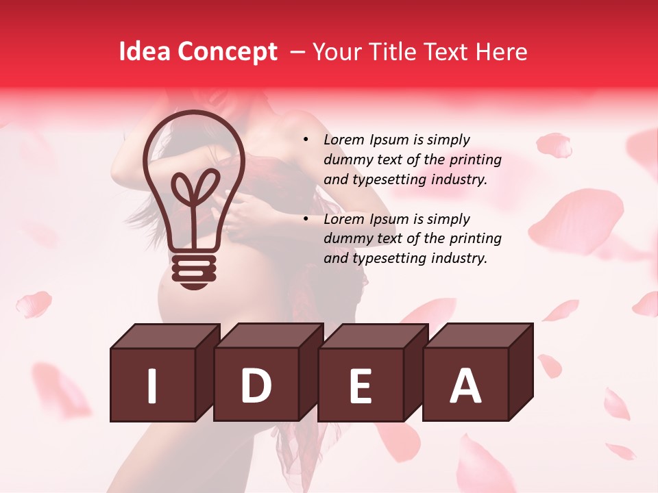 A Pregnant Woman In A Red Dress With Petals Around Her PowerPoint Template