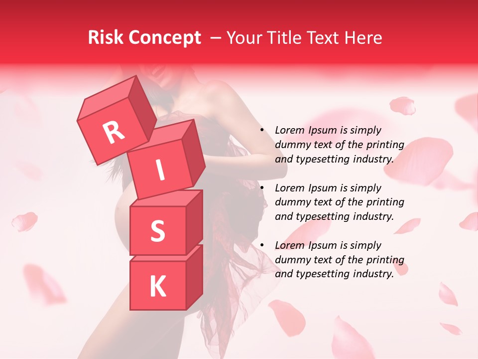 A Pregnant Woman In A Red Dress With Petals Around Her PowerPoint Template