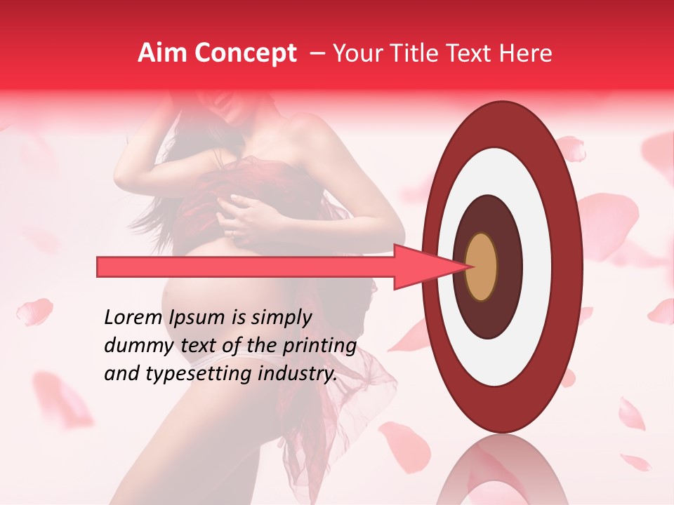 A Pregnant Woman In A Red Dress With Petals Around Her PowerPoint Template