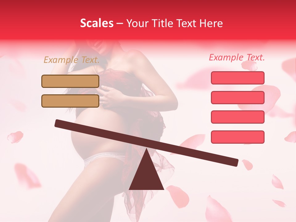 A Pregnant Woman In A Red Dress With Petals Around Her PowerPoint Template