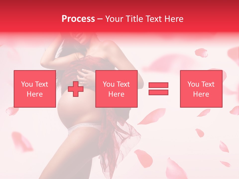 A Pregnant Woman In A Red Dress With Petals Around Her PowerPoint Template