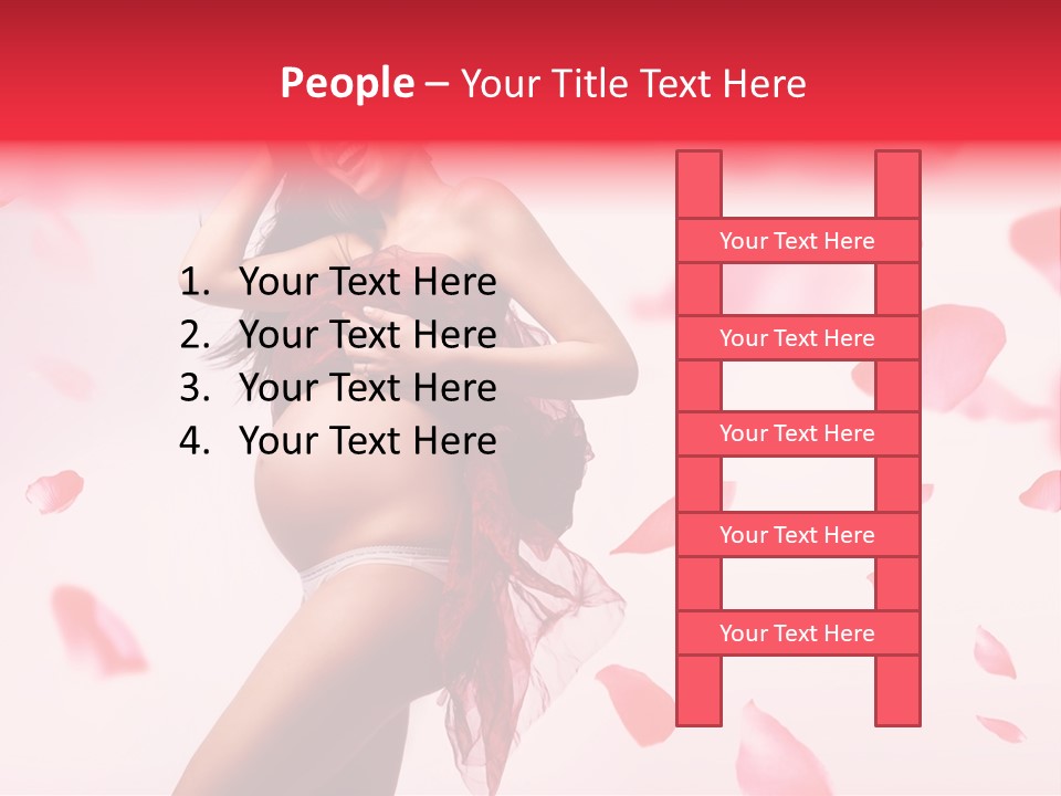 A Pregnant Woman In A Red Dress With Petals Around Her PowerPoint Template