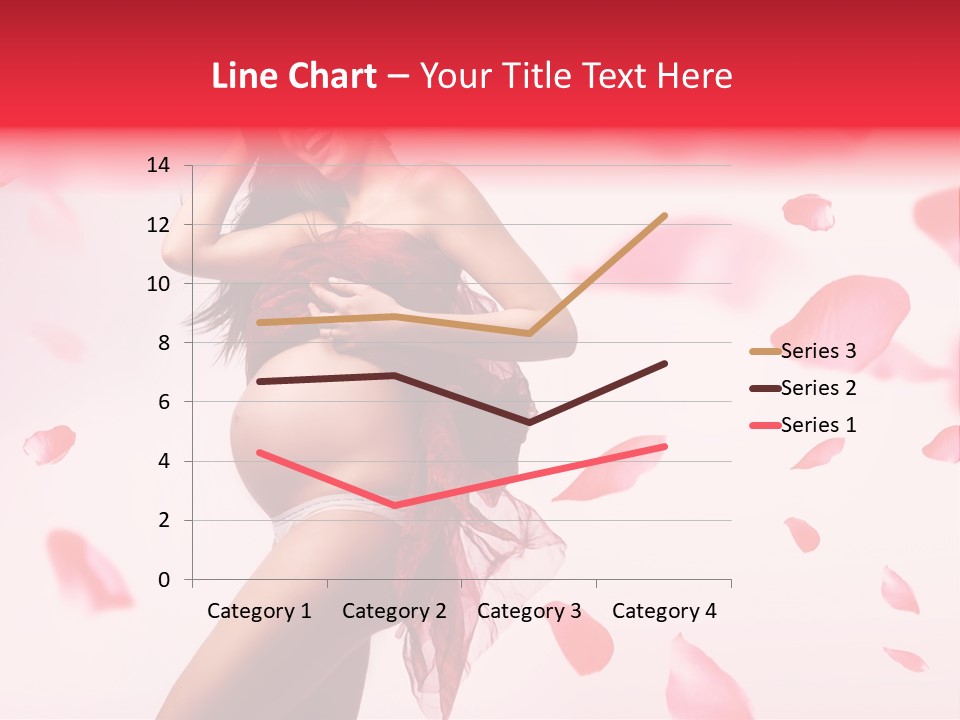 A Pregnant Woman In A Red Dress With Petals Around Her PowerPoint Template