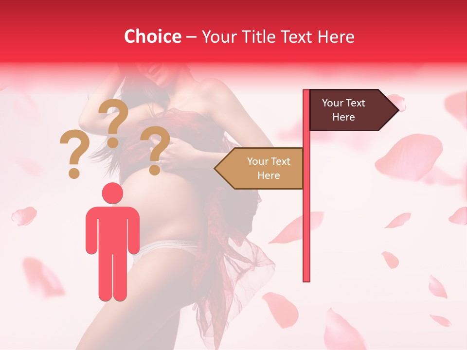 A Pregnant Woman In A Red Dress With Petals Around Her PowerPoint Template