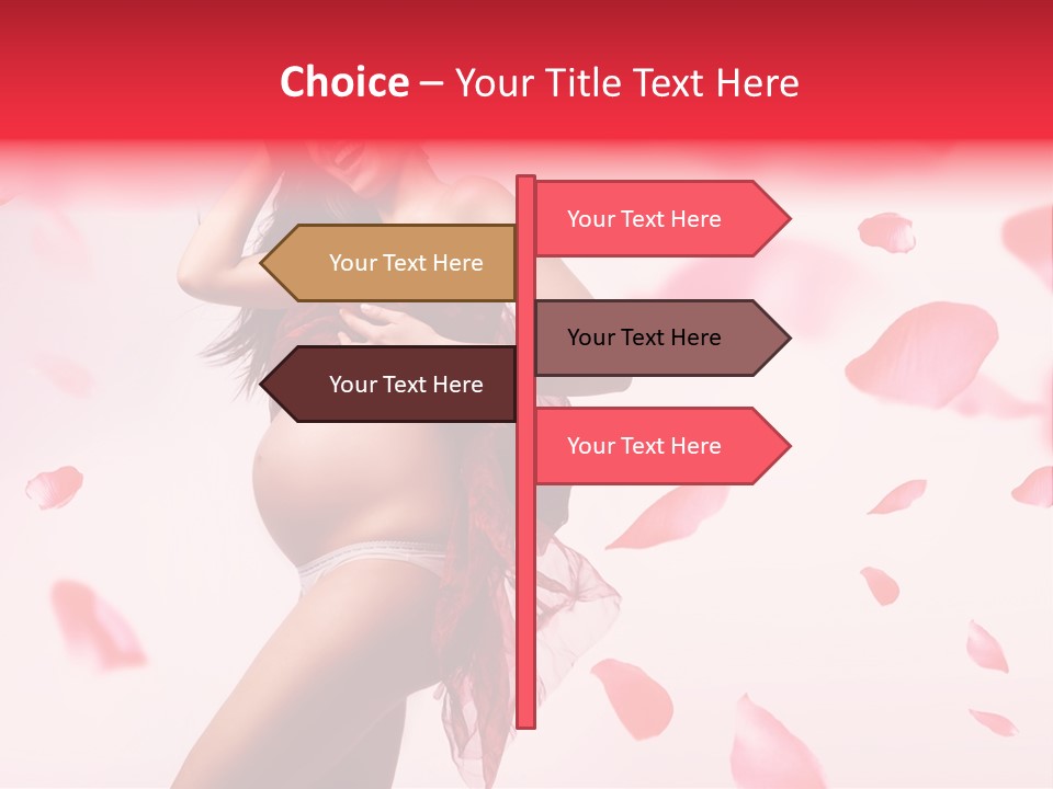 A Pregnant Woman In A Red Dress With Petals Around Her PowerPoint Template