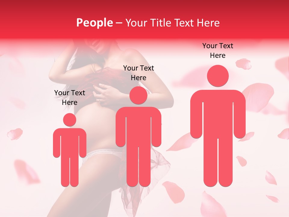 A Pregnant Woman In A Red Dress With Petals Around Her PowerPoint Template