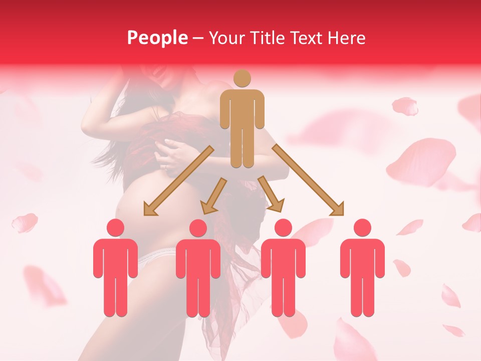 A Pregnant Woman In A Red Dress With Petals Around Her PowerPoint Template