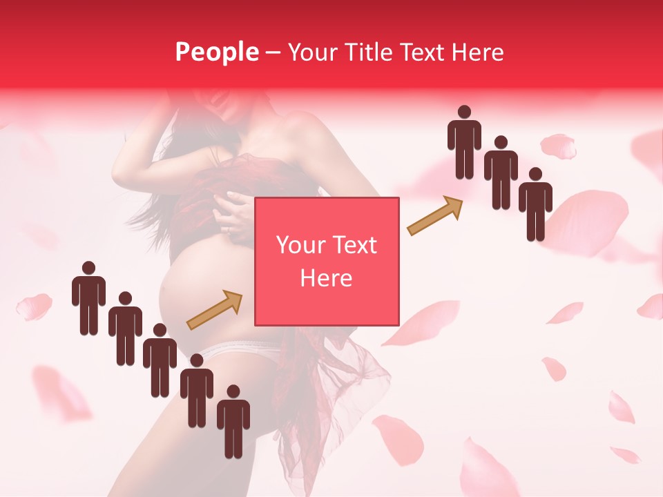 A Pregnant Woman In A Red Dress With Petals Around Her PowerPoint Template