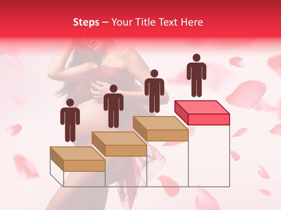 A Pregnant Woman In A Red Dress With Petals Around Her PowerPoint Template