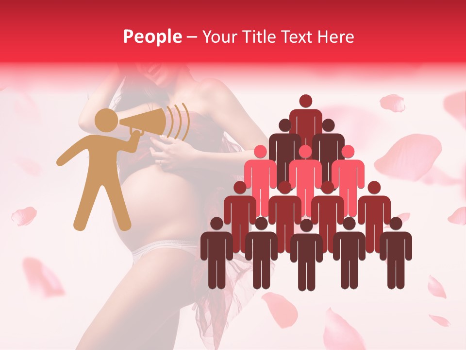A Pregnant Woman In A Red Dress With Petals Around Her PowerPoint Template