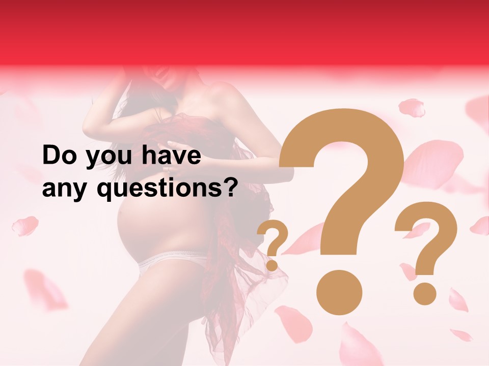 A Pregnant Woman In A Red Dress With Petals Around Her PowerPoint Template