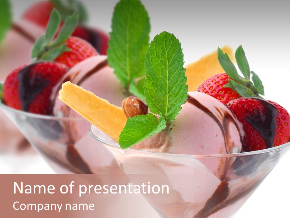A Group Of Desserts With Strawberries In A Glass PowerPoint Template